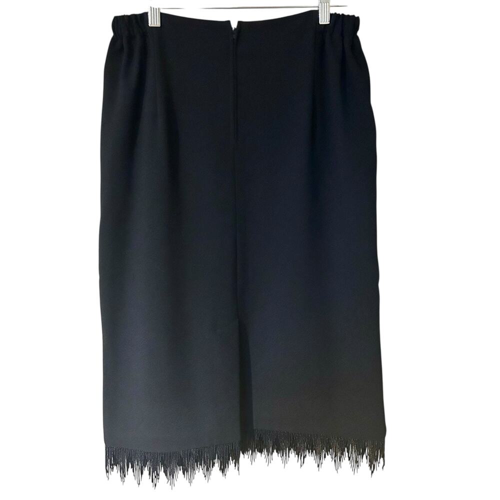 SOLINI Skirt Black VTG Lined Beaded Tassel Hem Zip Back Elastic Sides SZ 14 USA
